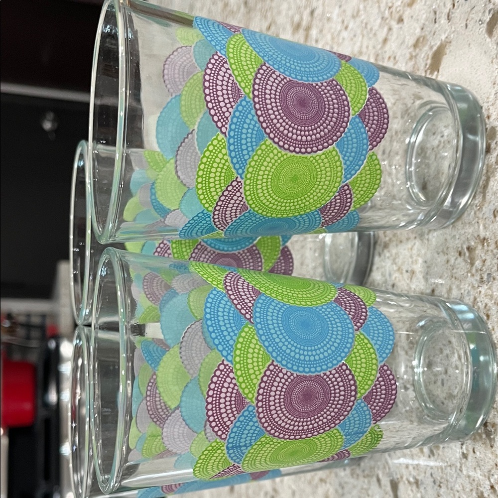 Fiesta Ware go along  Blue green purple Colorful Patterned Glass Tumblers